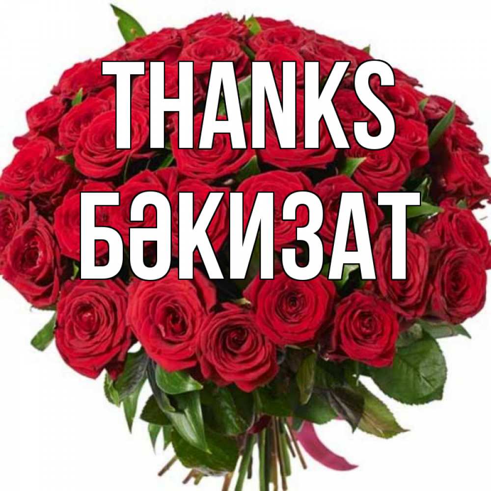 Greetings card с именем, БӘКИЗАТ Thanks букет красных роз Greetings with text for free download 