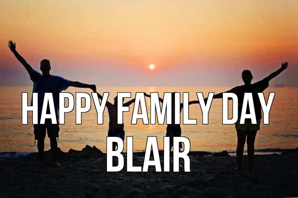 Greetings card с именем, Blair happy family day мама, папа, дети, дочка,сын, море, пляж, закат Greetings with text for free download 