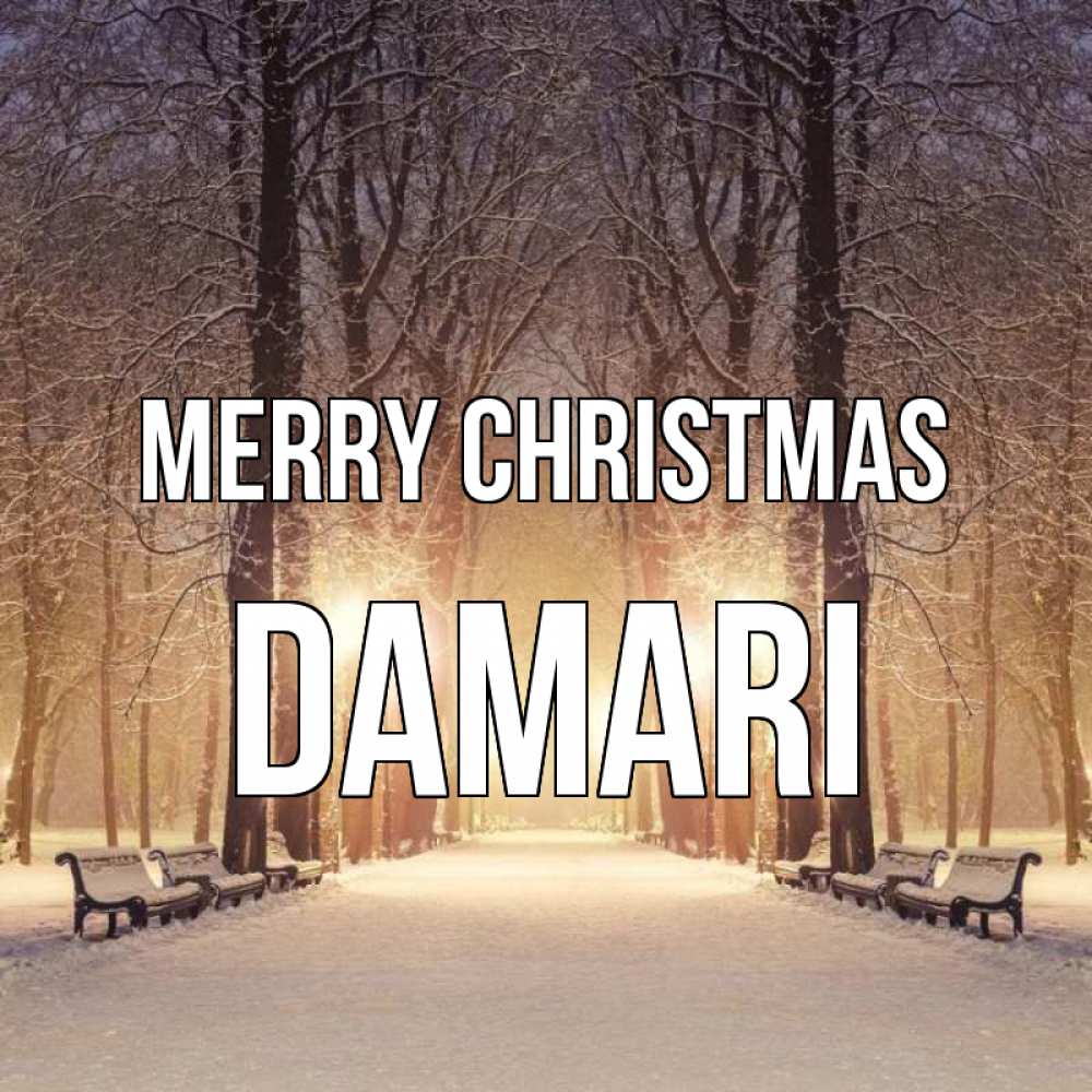 Greetings card с именем, Damari Merry Christmas зима, парк, фонарь, лес Greetings with text for free download 