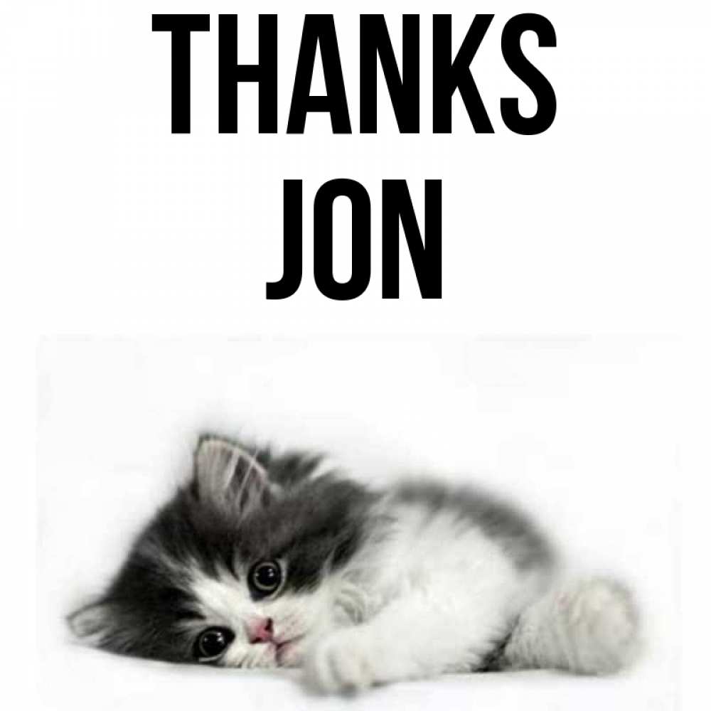 Greetings card с именем, Jon Thanks черный и белый кот Greetings with text for free download 