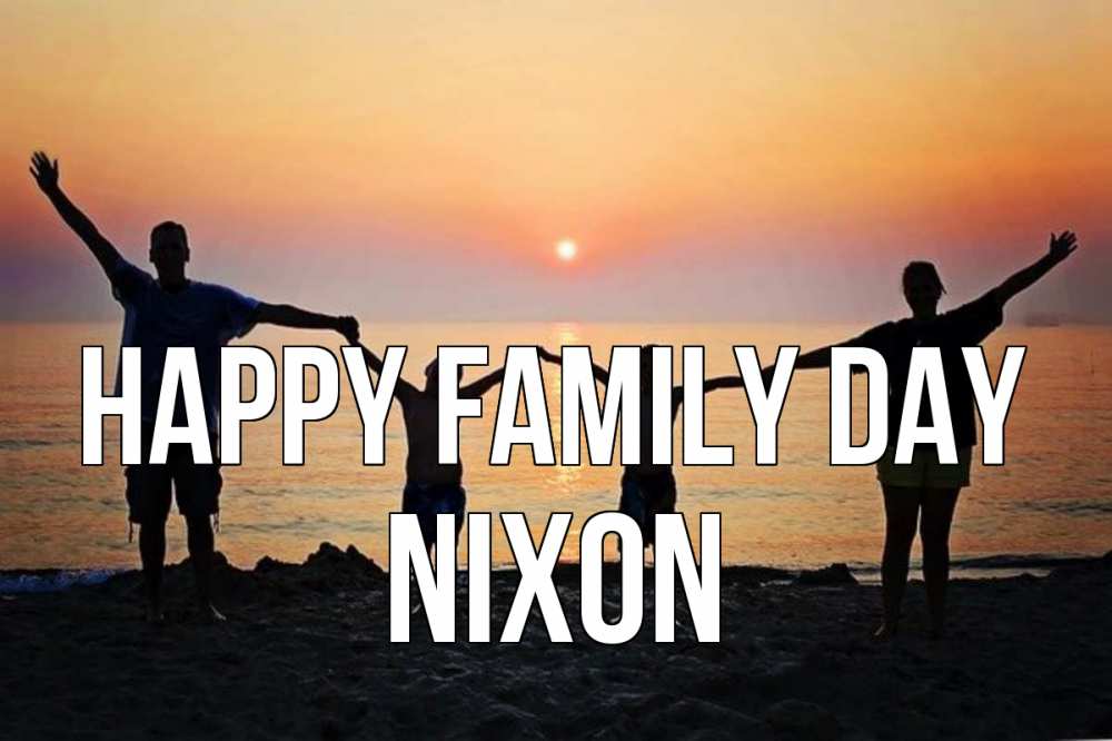 Greetings card с именем, Nixon happy family day мама, папа, дети, дочка,сын, море, пляж, закат Greetings with text for free download 