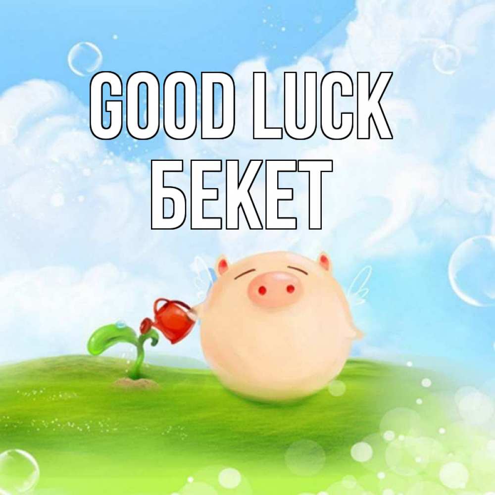 Greetings card с именем, Бекет Good luck поросенок поливает цветок. летнее настроение Greetings with text for free download 
