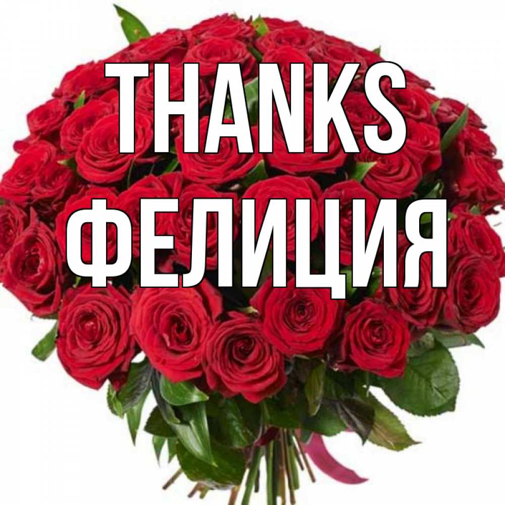 Greetings card с именем, Фелиция Thanks букет красных роз Greetings with text for free download 