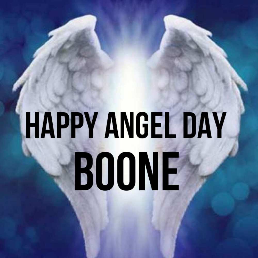 Greetings card с именем, Boone happy angel day синий фон и крылышки Greetings with text for free download 