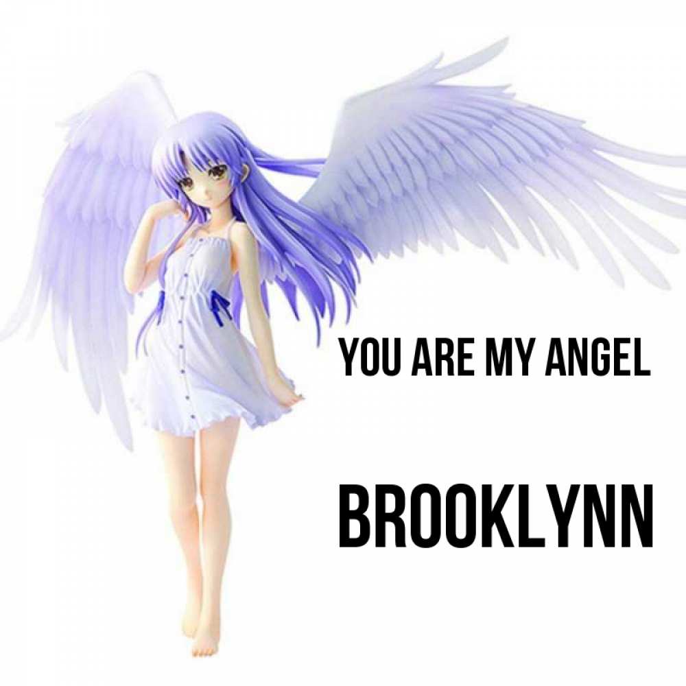 Greetings card с именем, Brooklynn You are my angel девушка ангел с фиолетовыми крыльями Greetings with text for free download 