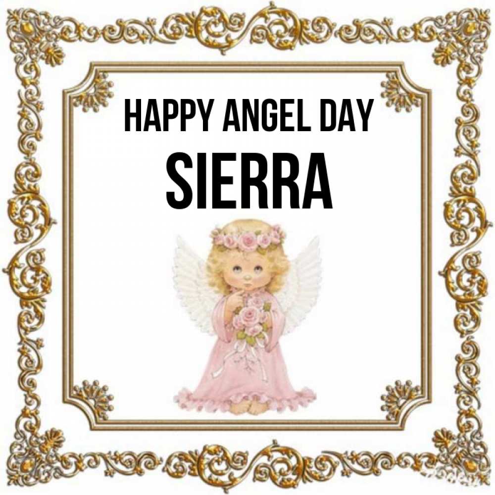Greetings card с именем, Sierra happy angel day девочка ангел с крыльями и цветами в розовом платье Greetings with text for free download 