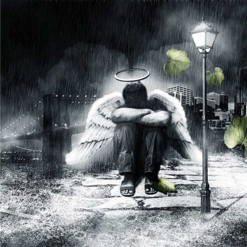 Открытка ангел у Бруклинского моста  фонарь и Бруклин  Do not be sad 