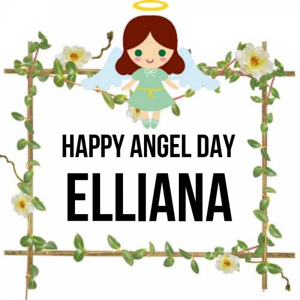 Greetings card с именем, Elliana happy angel day Ангел с нимбом Greetings with text for free download 