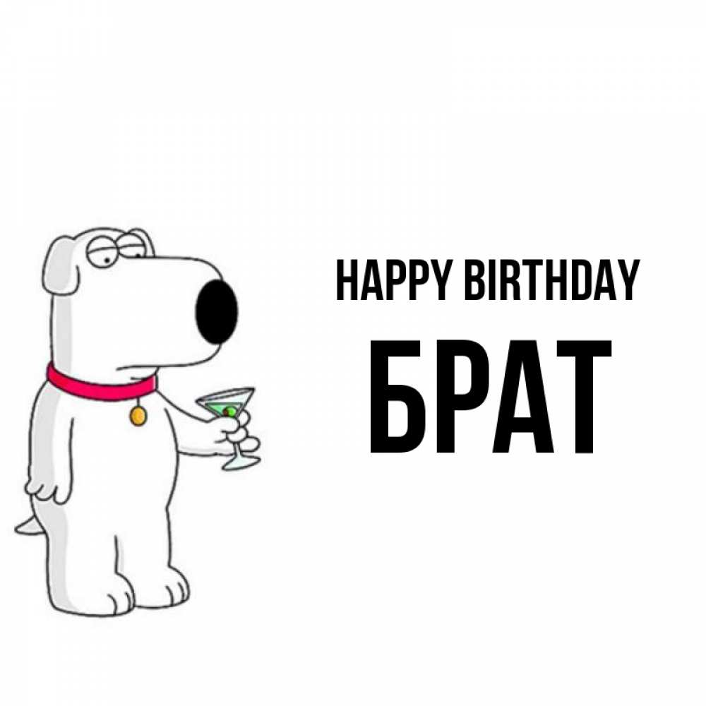 Greetings card с именем, Брат Happy Birthday песик с оливками Greetings with text for free download 