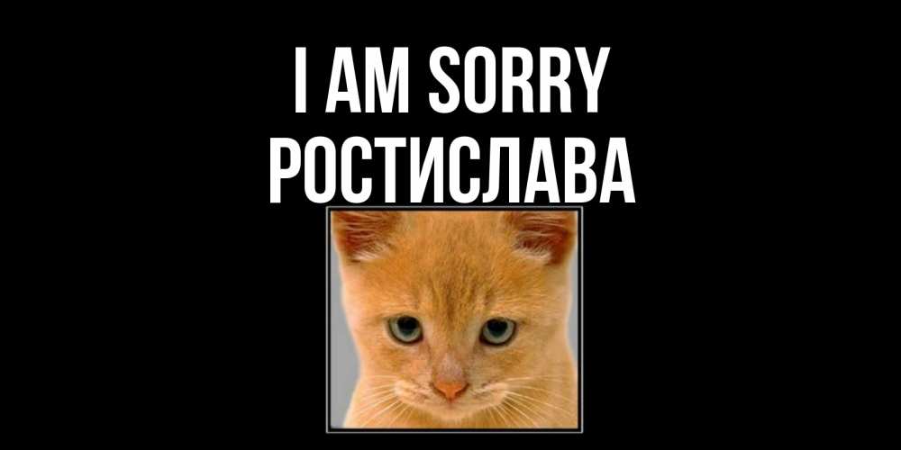 Greetings card с именем, Ростислава I am sorry рыжий грустный кот просит прощения Greetings with text for free download 