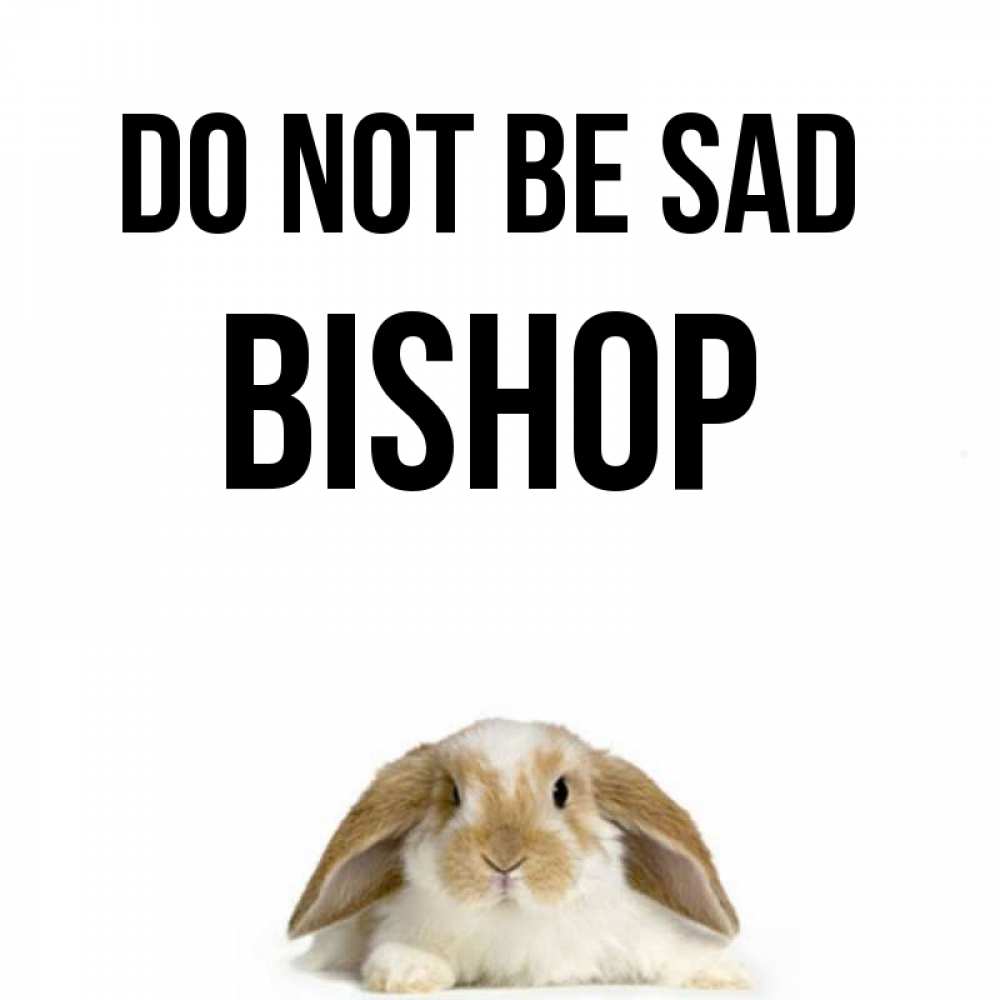 Greetings card с именем, Bishop Do not be sad коричнево белый заяц с большими ушками Greetings with text for free download 