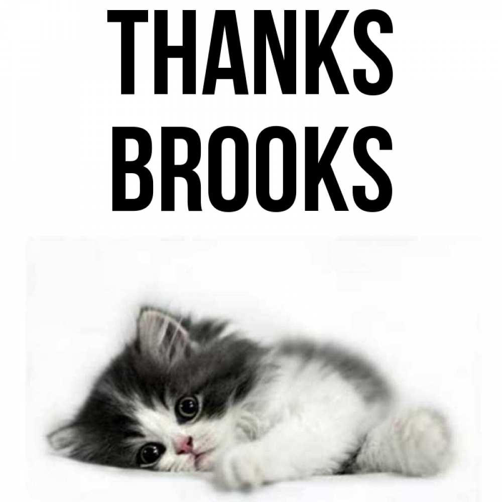 Greetings card с именем, Brooks Thanks черный и белый кот Greetings with text for free download 