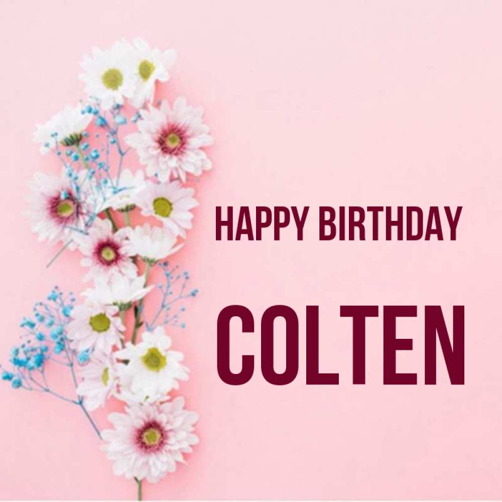 Greetings card с именем, Colten Happy Birthday Родная моя с днем рождения тебя картинка с цветами белыми и голубыми Greetings with text for free download 