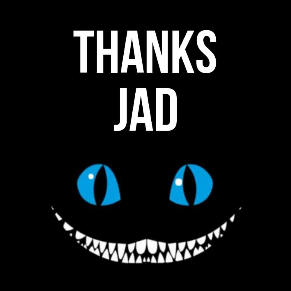 Greetings card с именем, Jad Thanks благодарю от чеширика Greetings with text for free download 