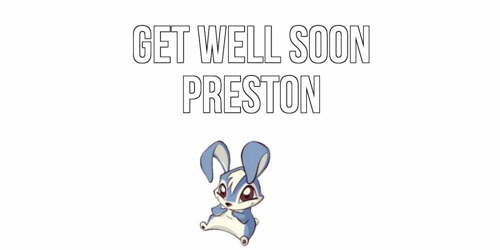 Greetings card с именем, Preston Get well soon серый заяц на открытке про выздоравление Greetings with text for free download 