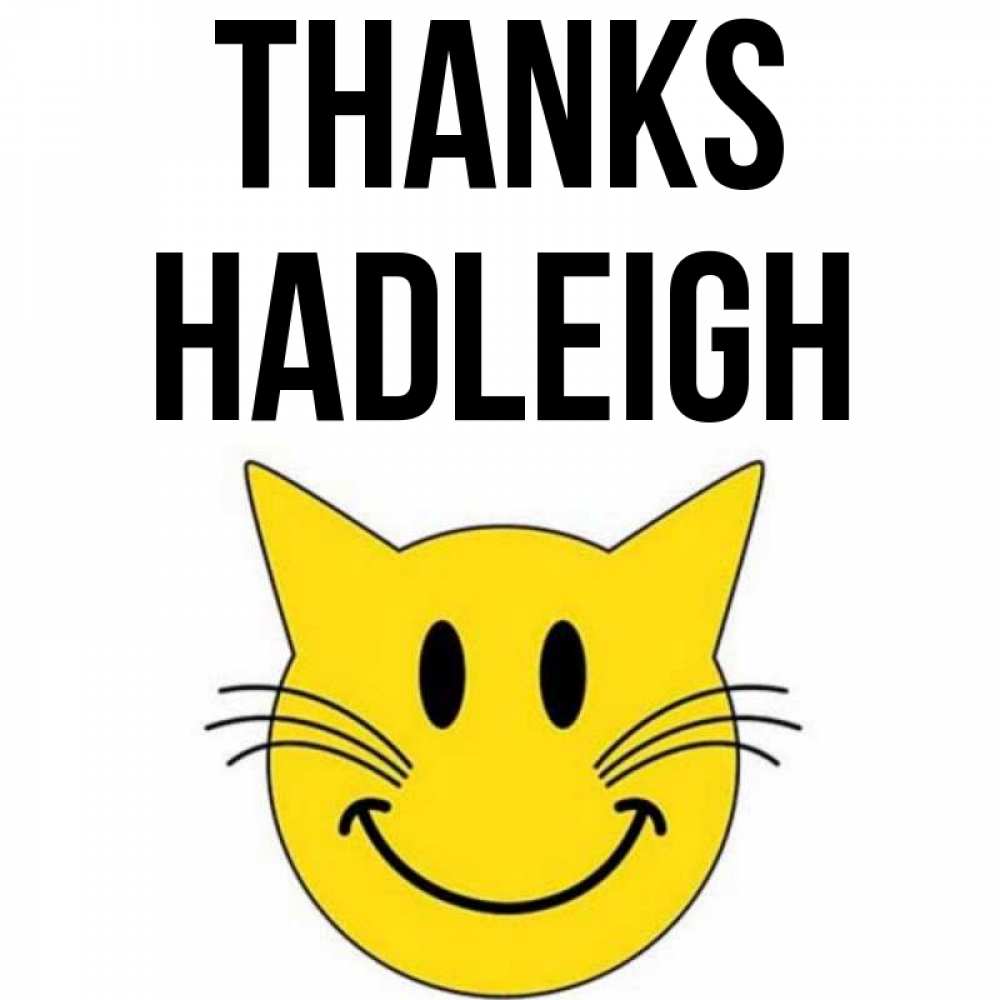 Greetings card с именем, Hadleigh Thanks улыбающийся смайл кот Greetings with text for free download 