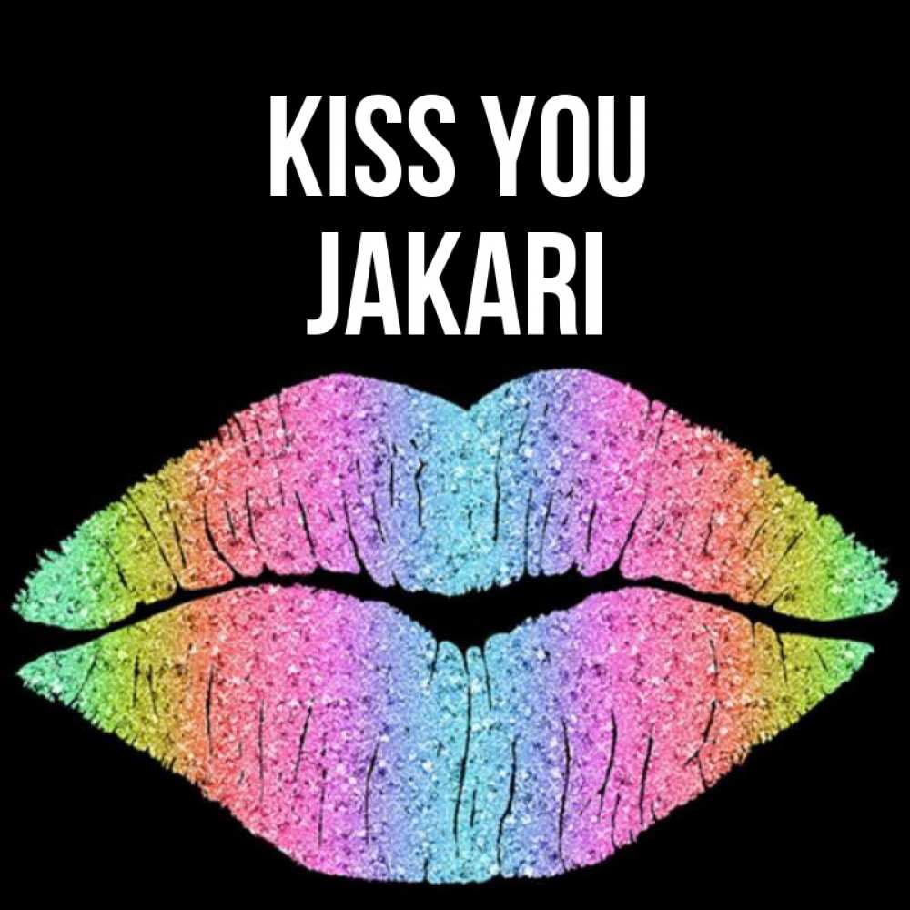 Greetings card с именем, Jakari Kiss you след от губ на черном фоне Greetings with text for free download 