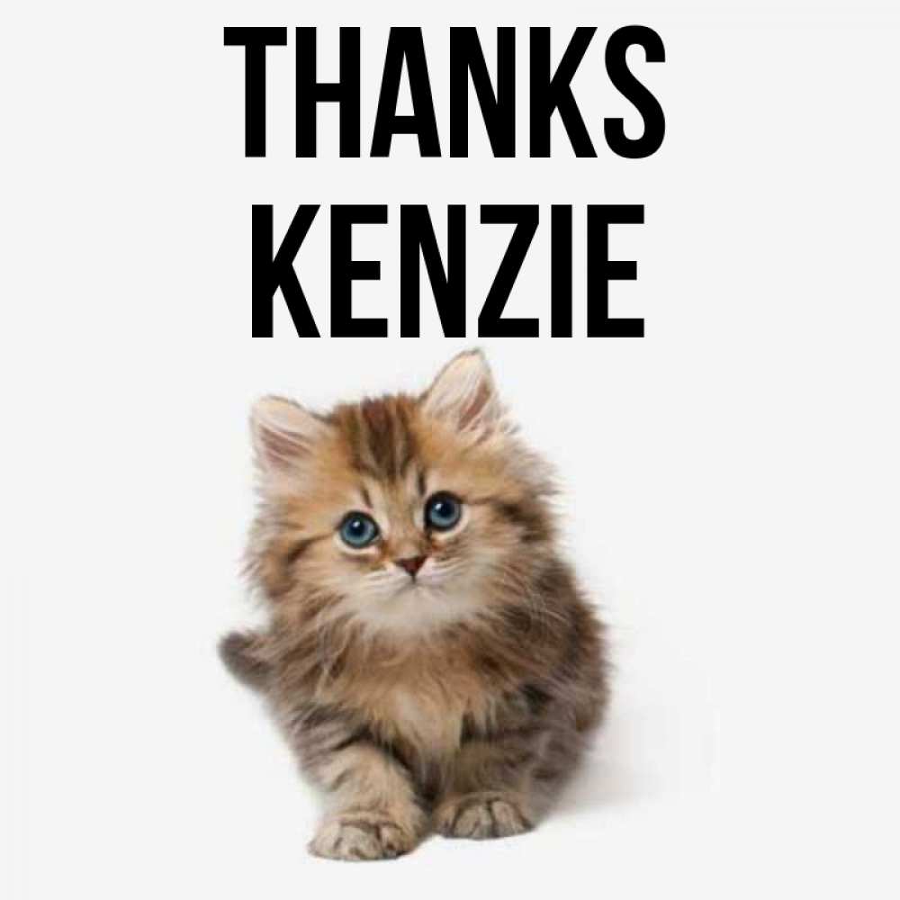 Greetings card с именем, Kenzie Thanks пушистый котик Greetings with text for free download 