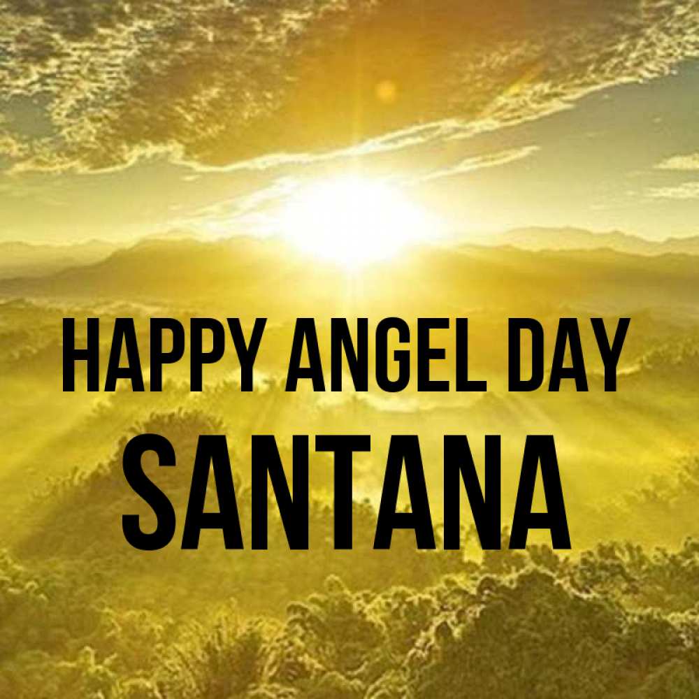 Greetings card с именем, Santana happy angel day леса и небо в желтом Greetings with text for free download 