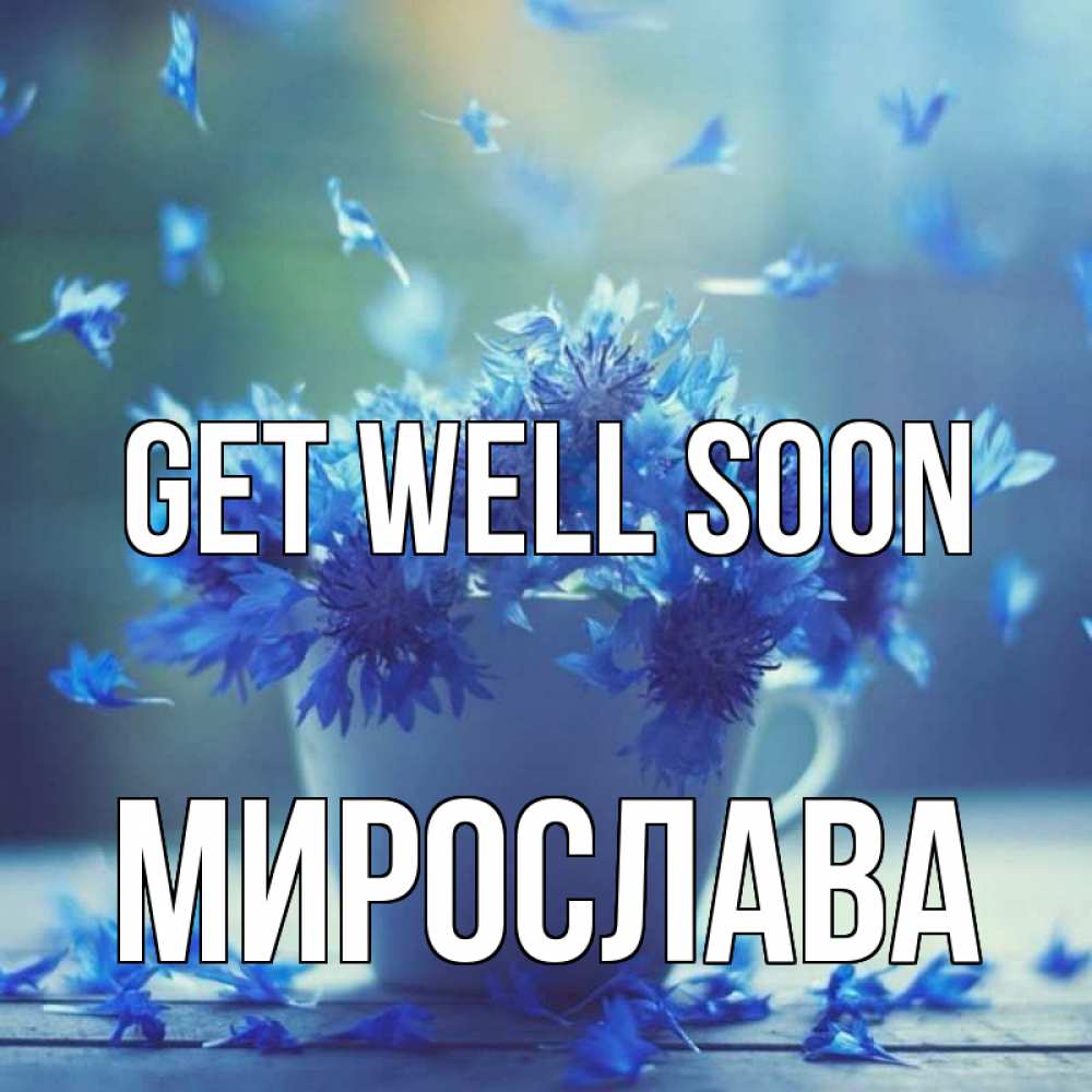 Greetings card с именем, Мирослава Get well soon кружка с зельем и цветами Greetings with text for free download 