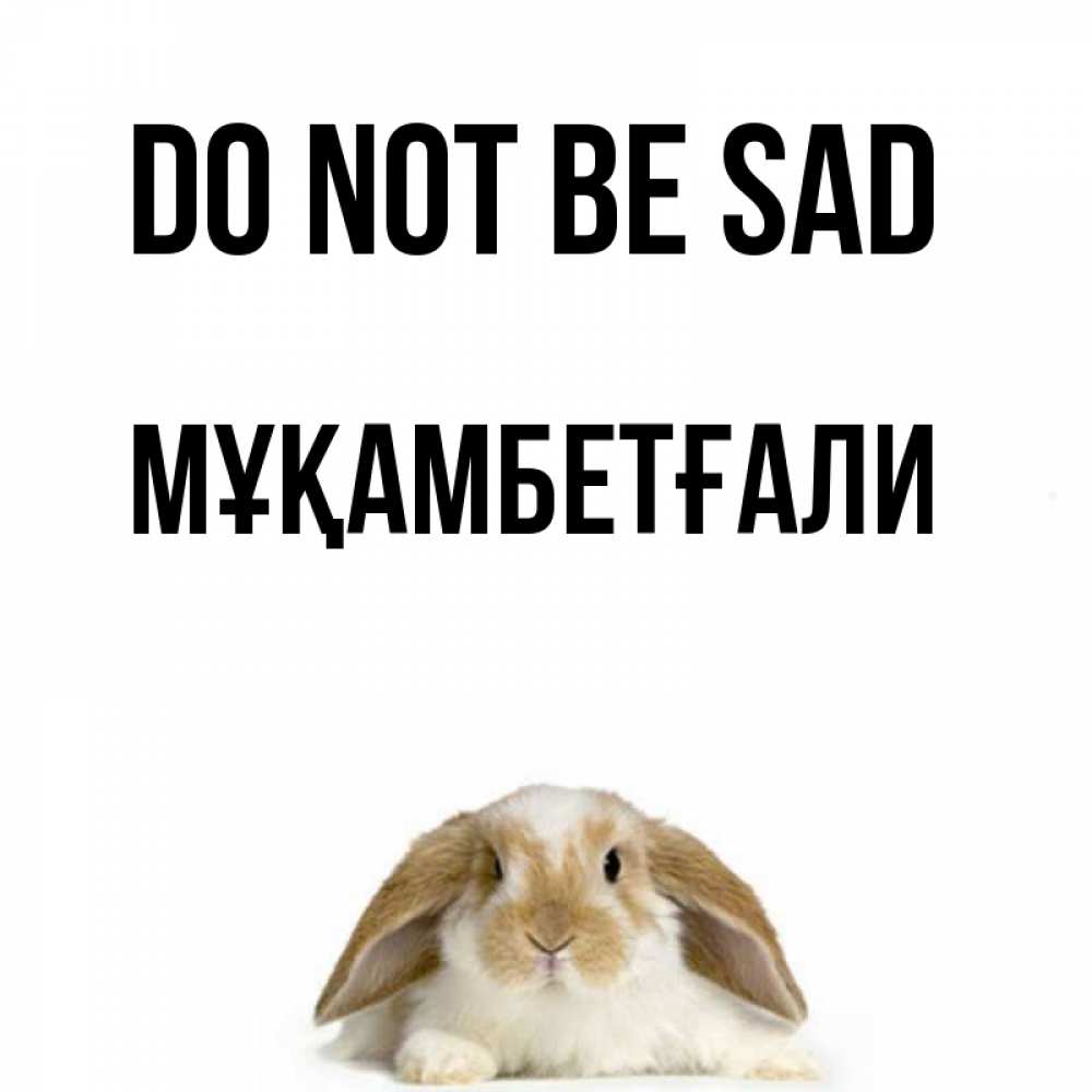 Greetings card с именем, Мұқамбетғали Do not be sad коричнево белый заяц с большими ушками Greetings with text for free download 