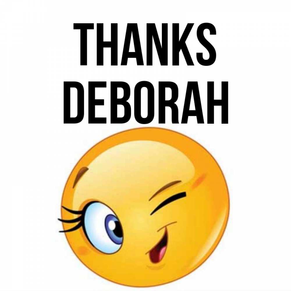 Greetings card с именем, Deborah Thanks открытка с подмигивающим смайлом Greetings with text for free download 