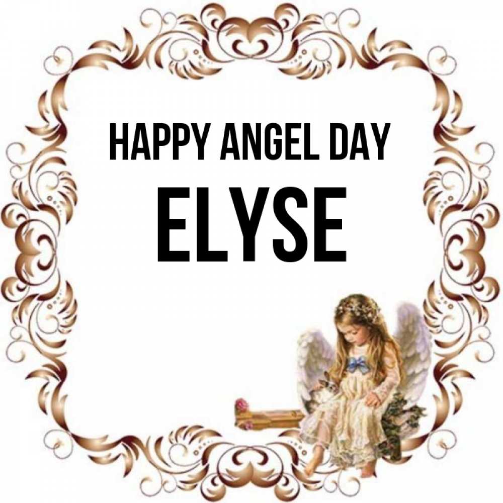 Greetings card с именем, Elyse happy angel day рамочка из перьев и ангелочек Greetings with text for free download 