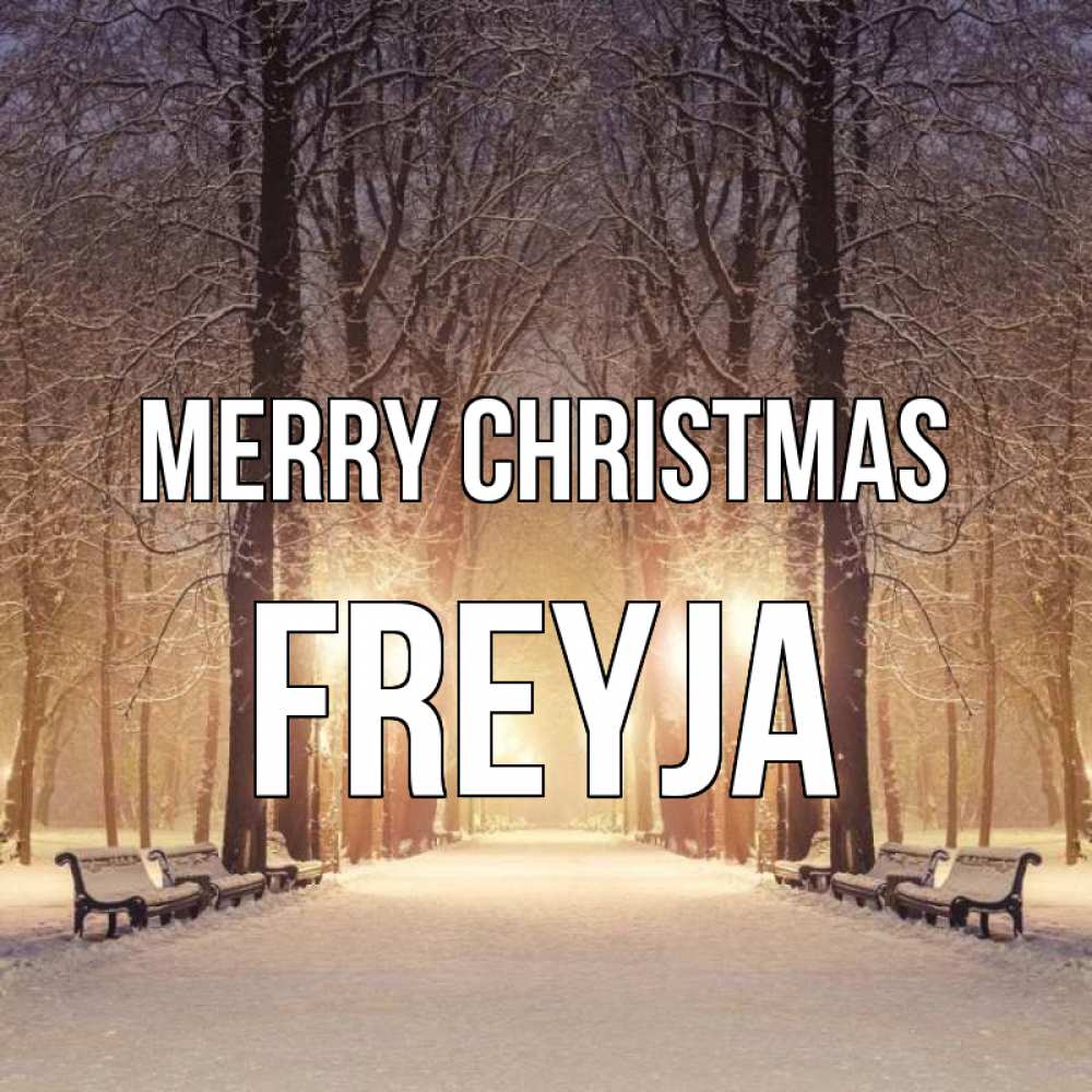 Greetings card с именем, Freyja Merry Christmas зима, парк, фонарь, лес Greetings with text for free download 