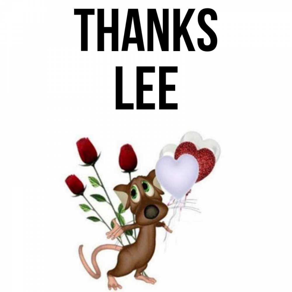 Greetings card с именем, Lee Thanks песик с шариками в форме сердец Greetings with text for free download 