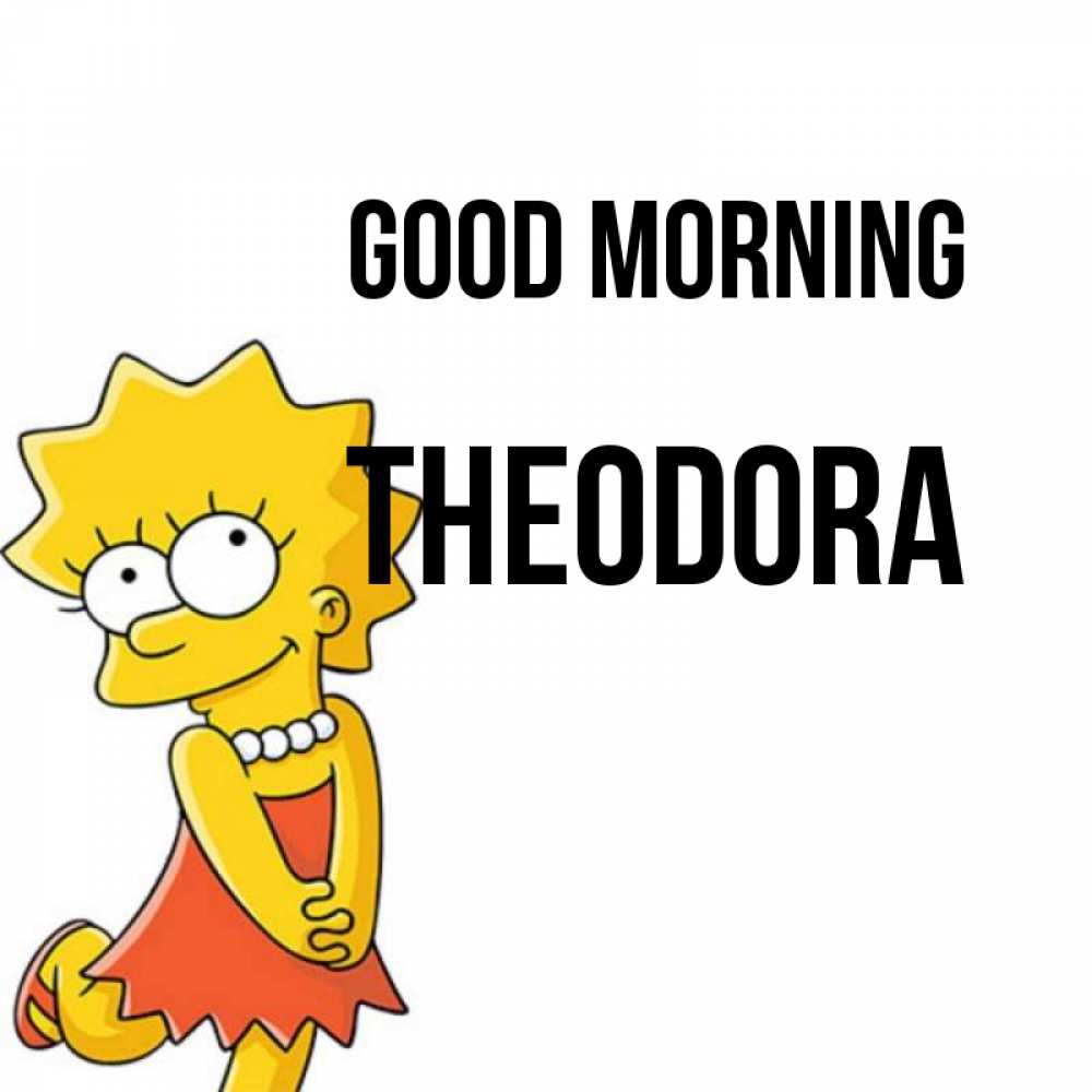 Greetings card с именем, Theodora Good morning в платье и ожерелье Greetings with text for free download 