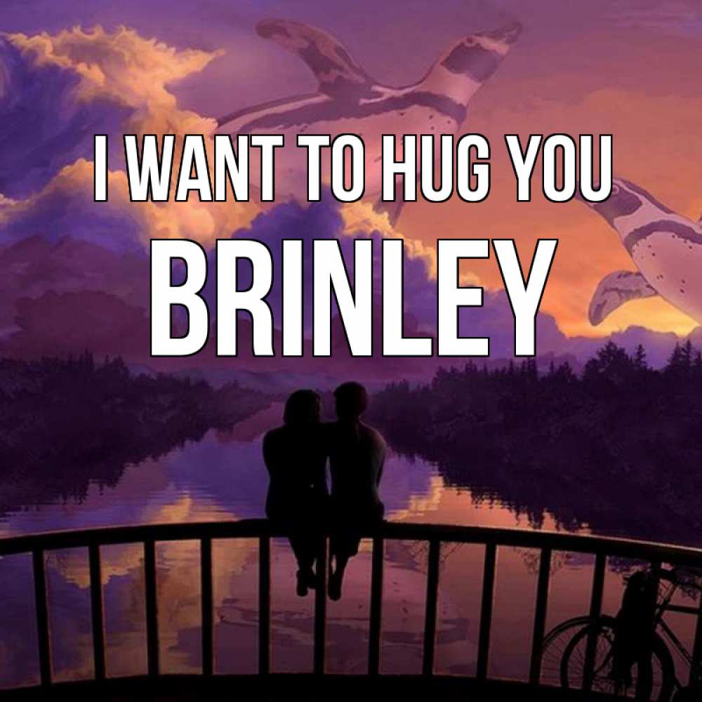 Greetings card с именем, Brinley I want to hug you парочка сидит на мосте или на набережной Greetings with text for free download 