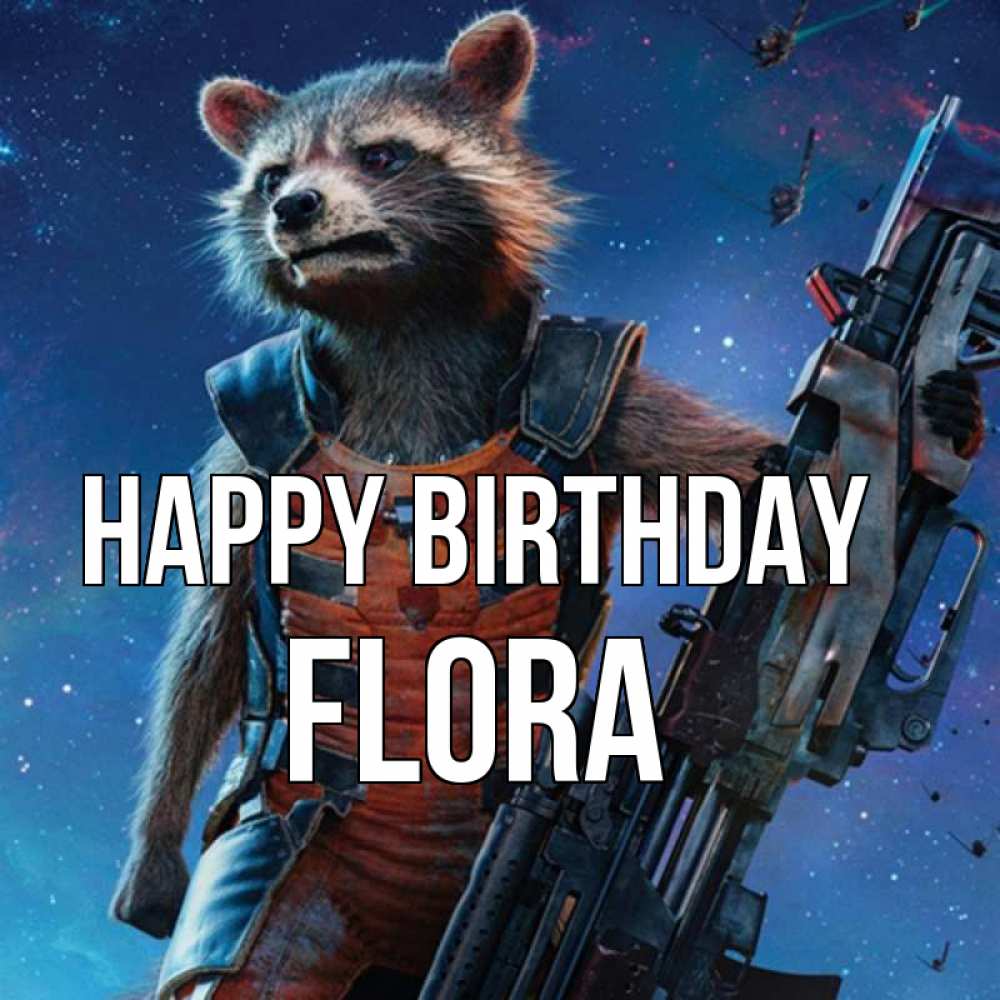 Greetings card с именем, Flora Happy Birthday реактивный Рокета Greetings with text for free download 