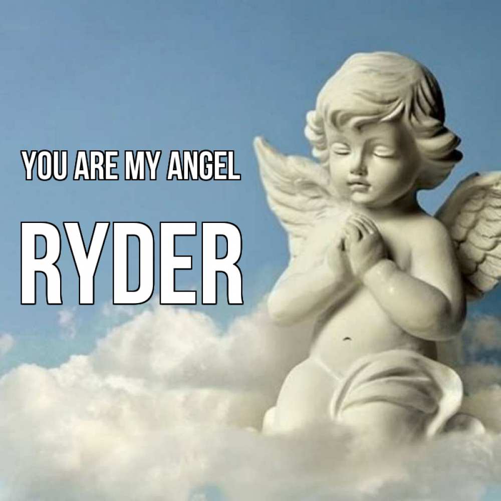 Greetings card с именем, Ryder You are my angel скульптура ангела на небе Greetings with text for free download 
