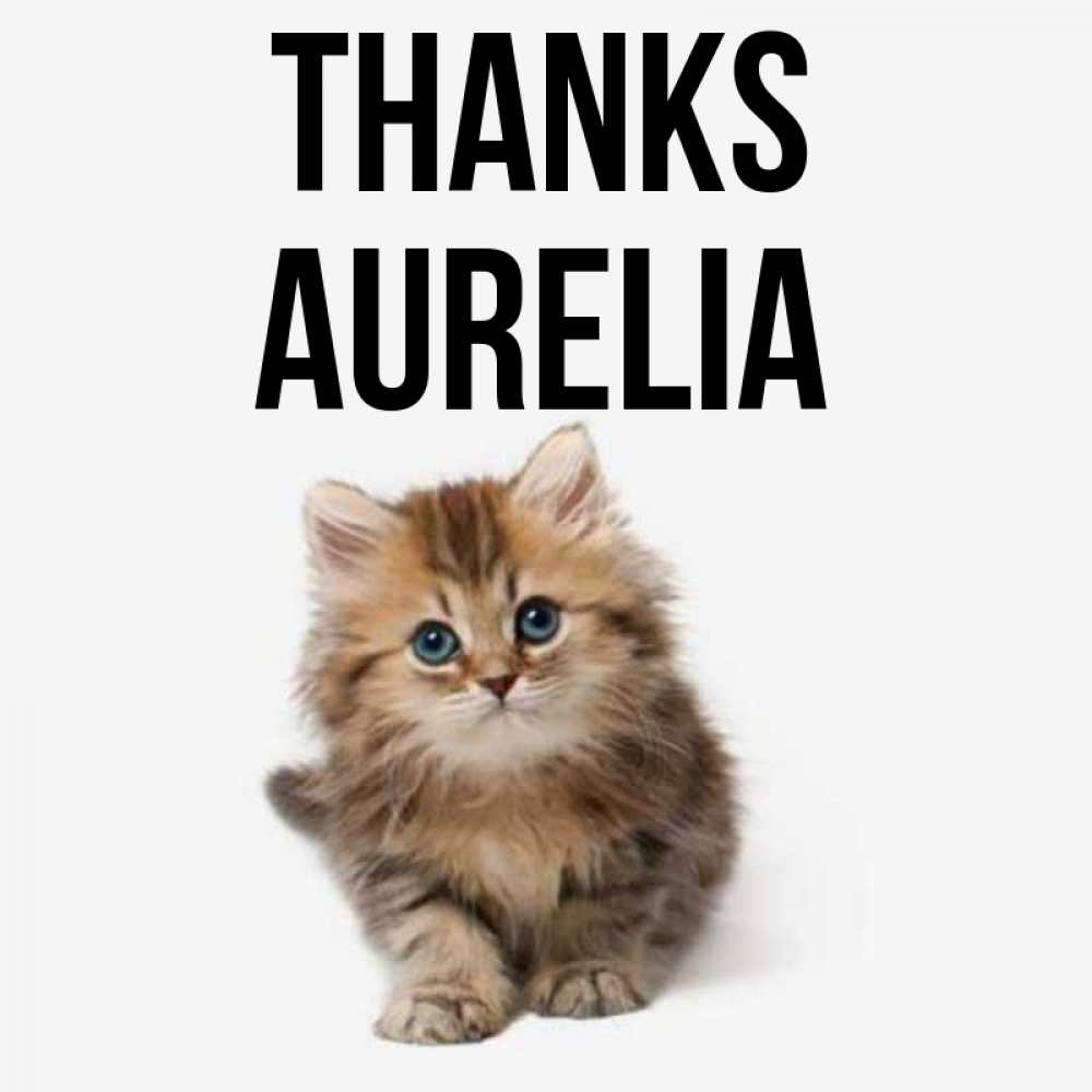 Greetings card с именем, Aurelia Thanks пушистый котик Greetings with text for free download 