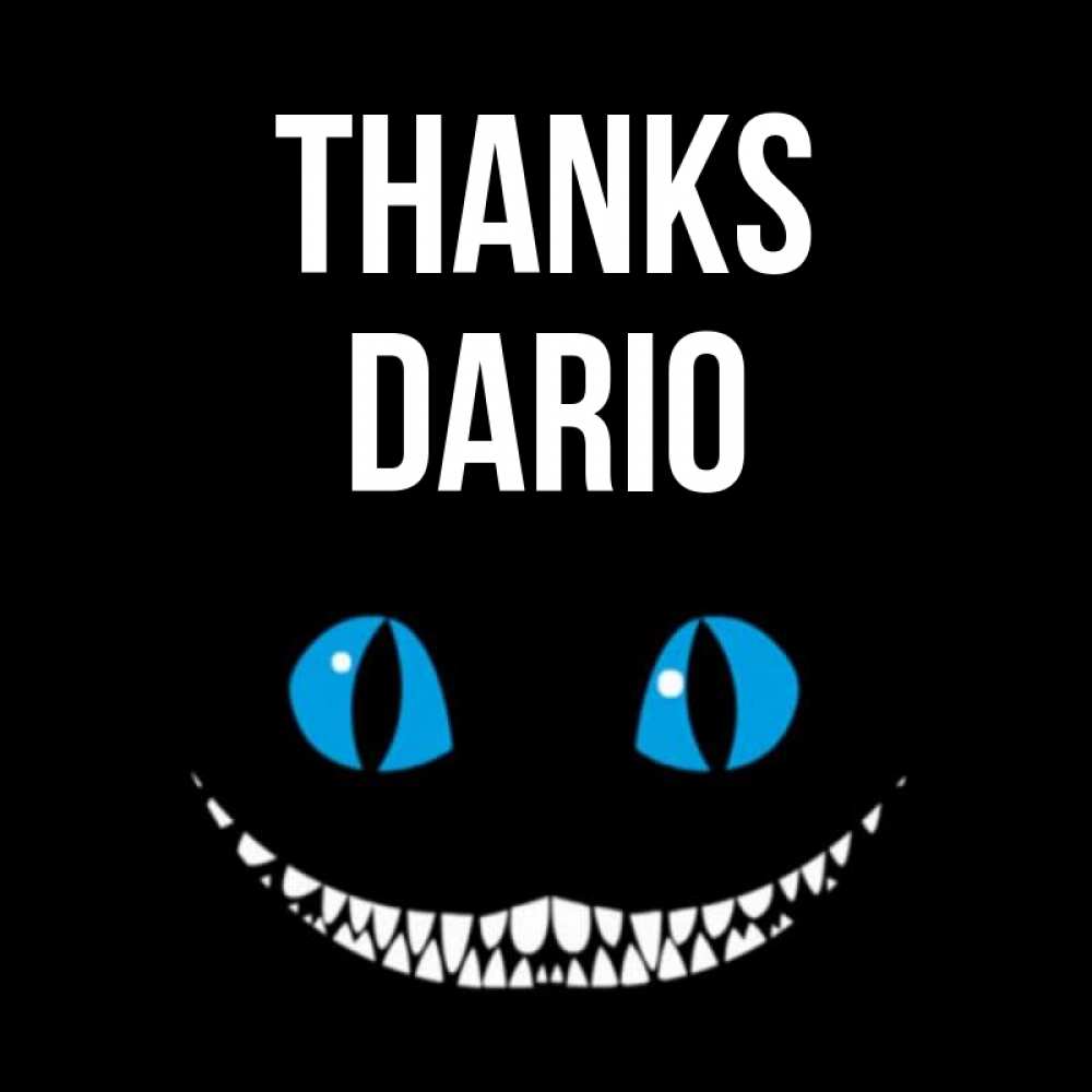 Greetings card с именем, Dario Thanks благодарю от чеширика Greetings with text for free download 