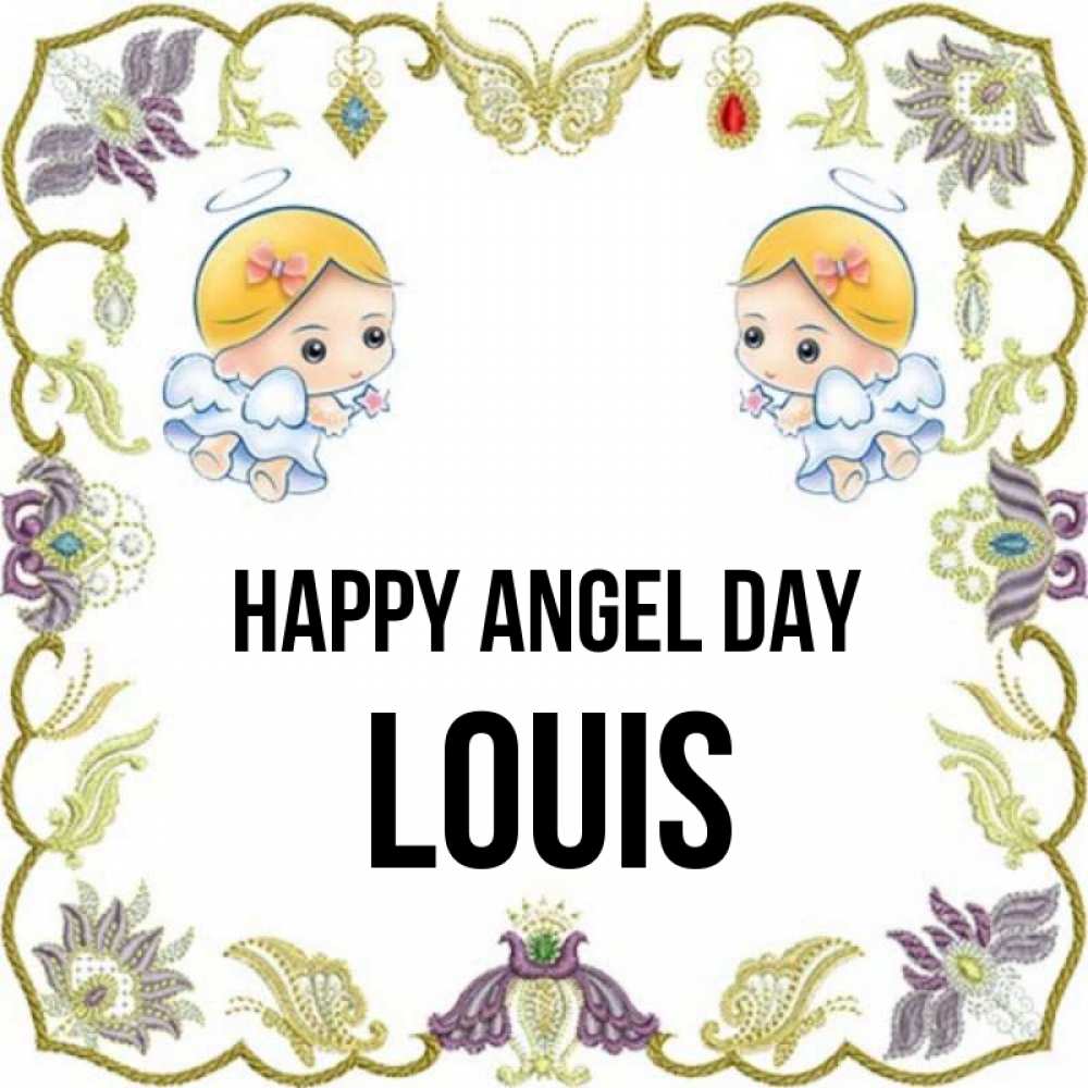 Greetings card с именем, Louis happy angel day маленькие ангелы с крылышками Greetings with text for free download 