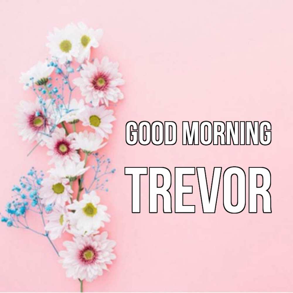 Greetings card с именем, Trevor Good morning цветы с подписью Greetings with text for free download 
