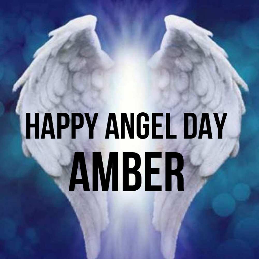 Greetings card с именем, Amber happy angel day синий фон и крылышки Greetings with text for free download 
