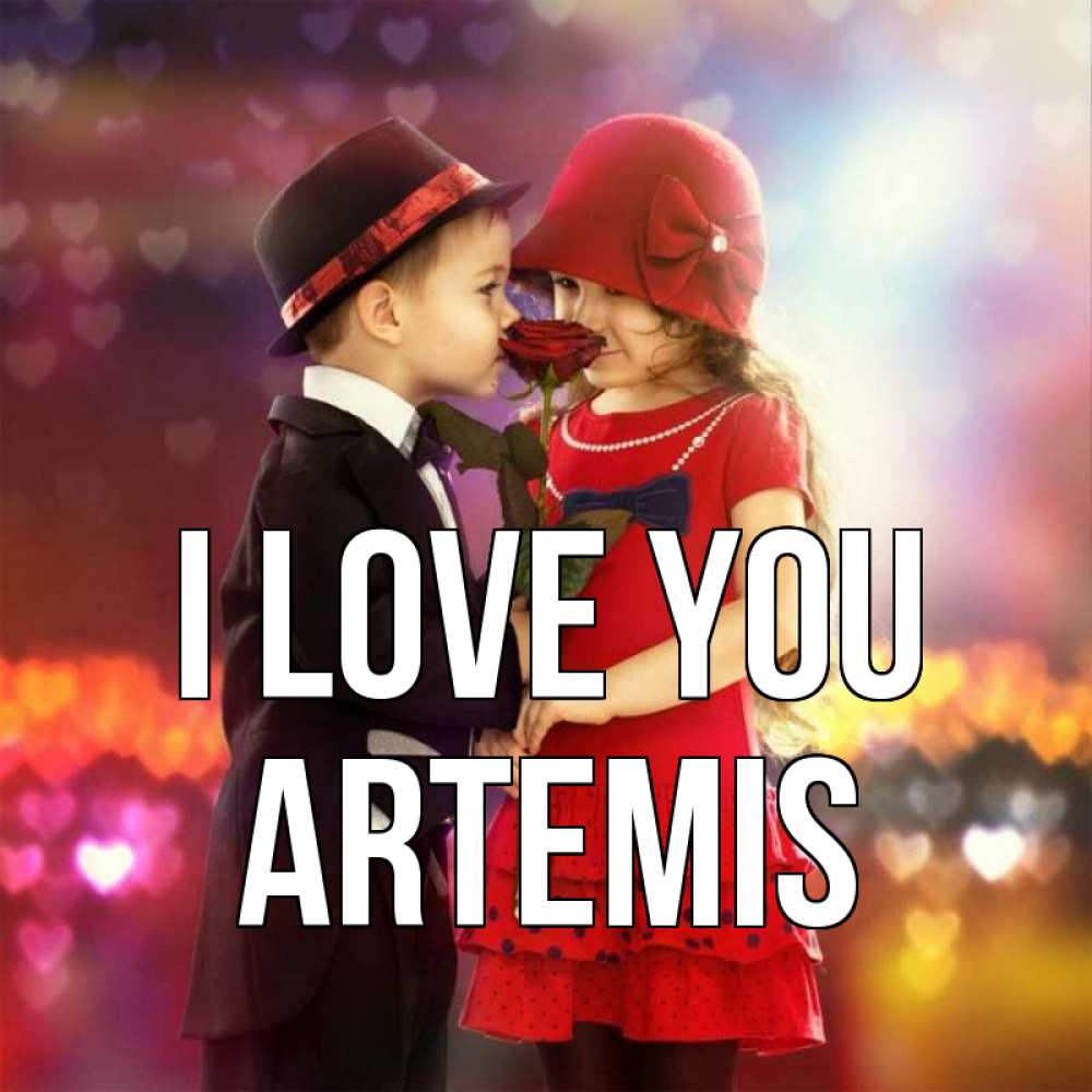 Greetings card с именем, Artemis I love you черное и красное и роза Greetings with text for free download 