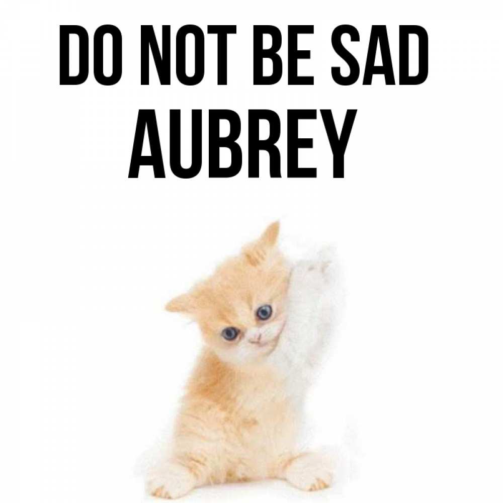 Greetings card с именем, Aubrey Do not be sad просящий кот Greetings with text for free download 