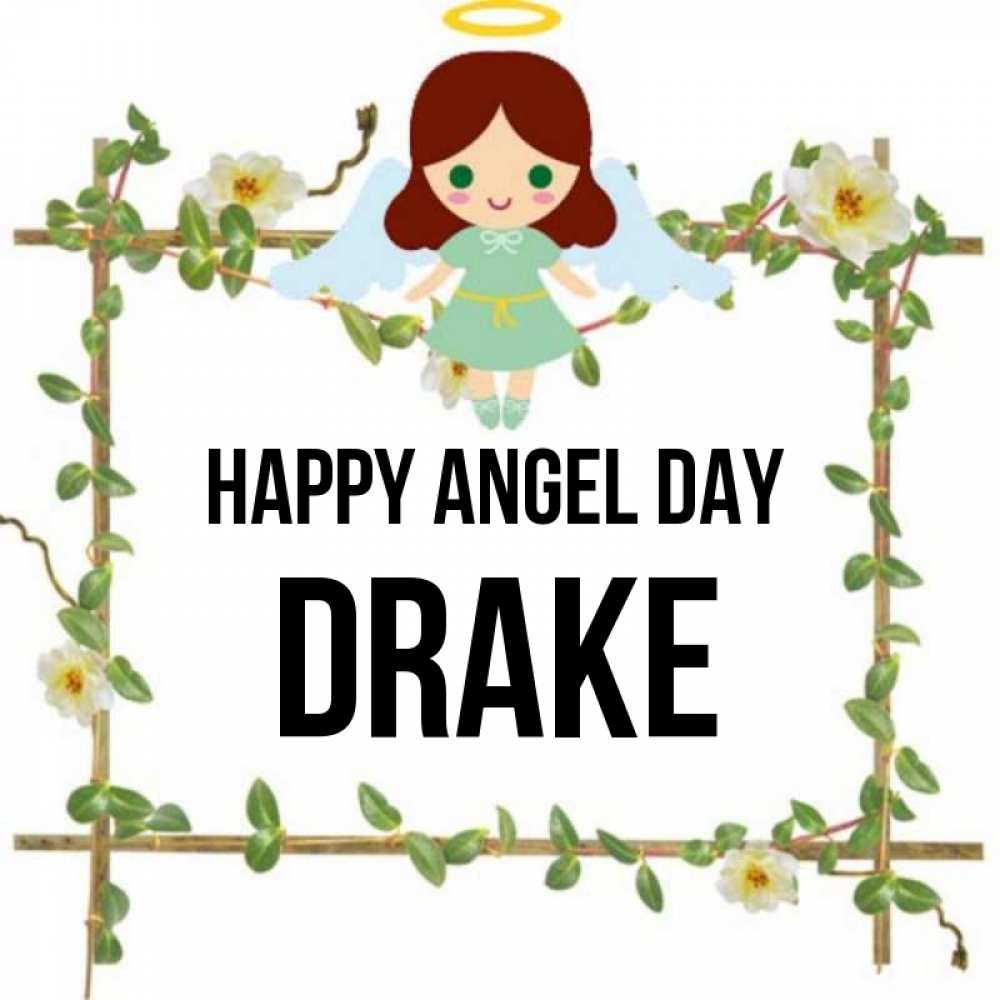 Greetings card с именем, Drake happy angel day Ангел с нимбом Greetings with text for free download 
