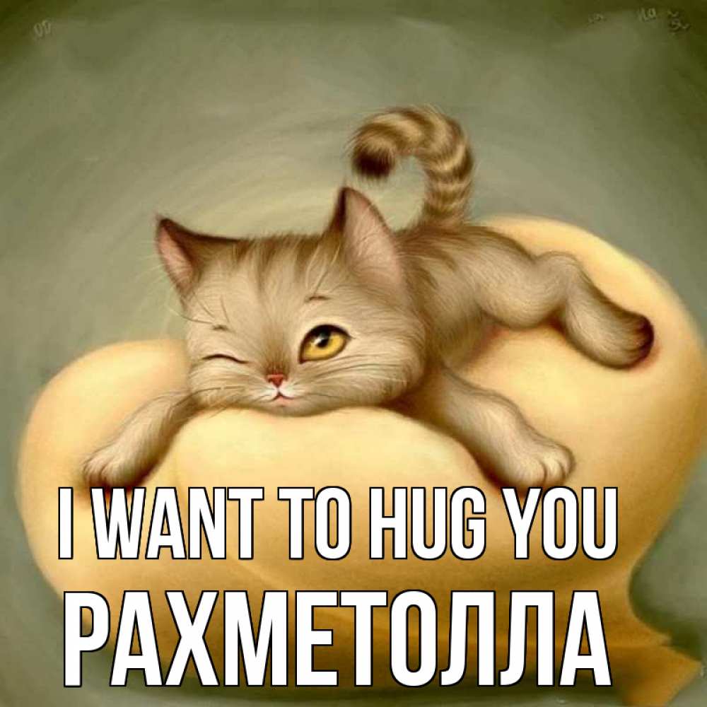 Greetings card с именем, РАХМЕТОЛЛА I want to hug you кошечка Greetings with text for free download 