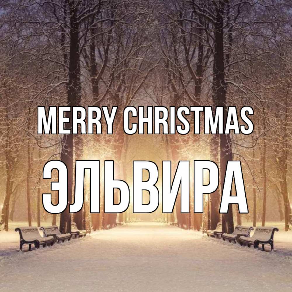 Greetings card с именем, Эльвира Merry Christmas зима, парк, фонарь, лес Greetings with text for free download 