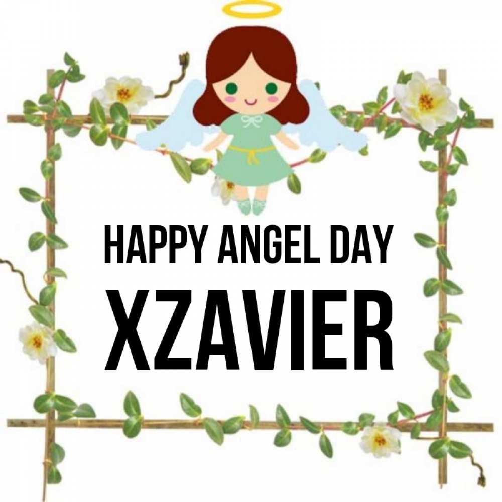 Greetings card с именем, Xzavier happy angel day Ангел с нимбом Greetings with text for free download 