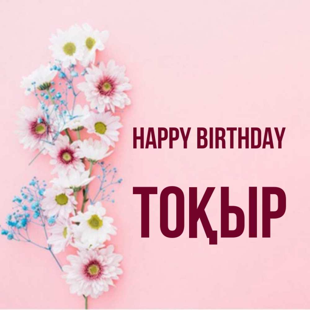 Greetings card с именем, ТОҚЫР Happy Birthday Родная моя с днем рождения тебя картинка с цветами белыми и голубыми Greetings with text for free download 