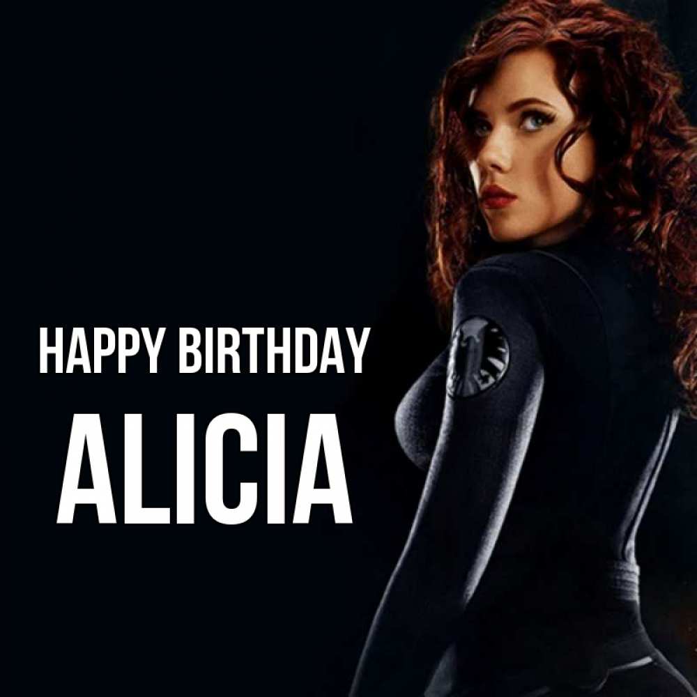 Greetings card с именем, Alicia Happy Birthday Марвел черная вдова Greetings with text for free download 