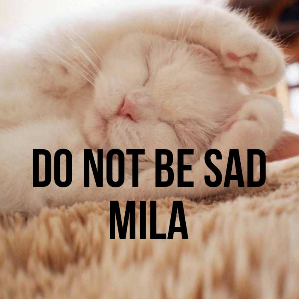 Greetings card с именем, Mila Do not be sad Котенок спит Greetings with text for free download 