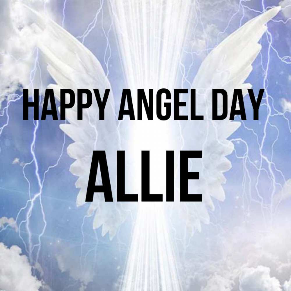 Greetings card с именем, Allie happy angel day молнии на небе и свет Greetings with text for free download 