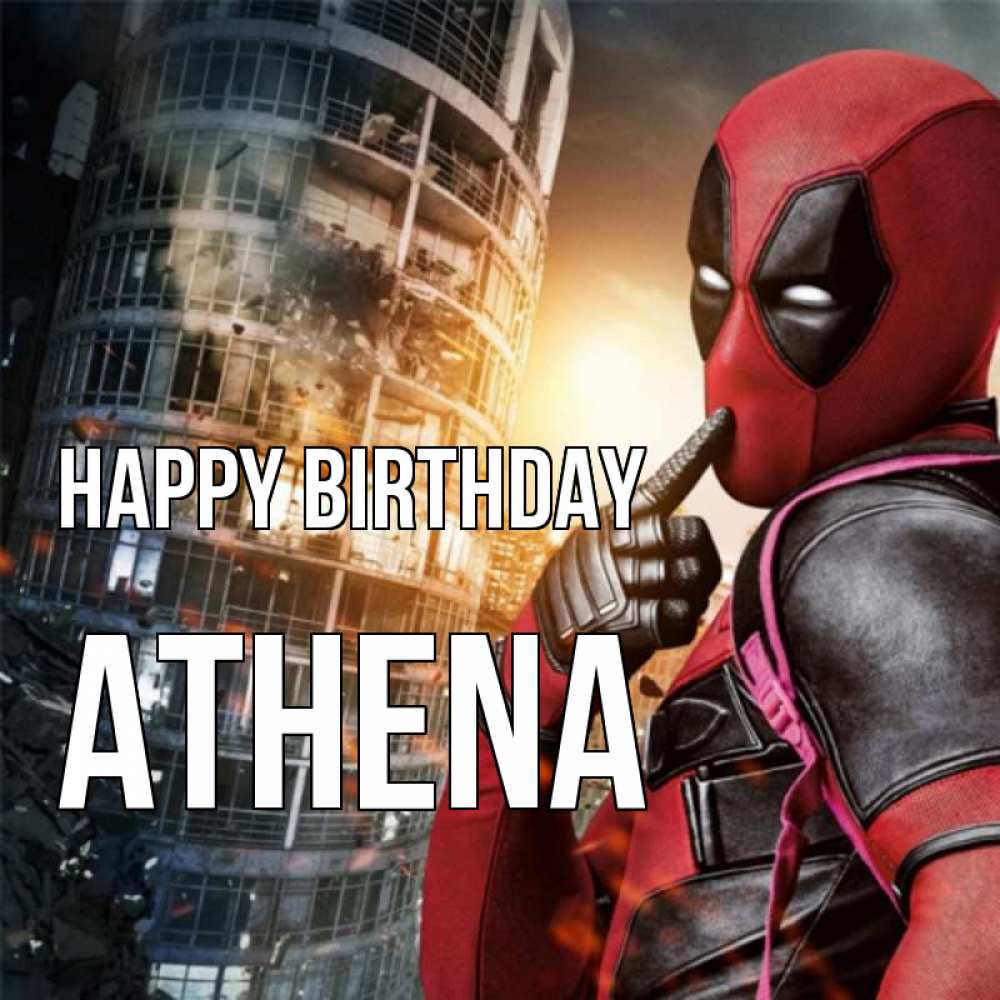 Greetings card с именем, Athena Happy Birthday с супергероями Greetings with text for free download 