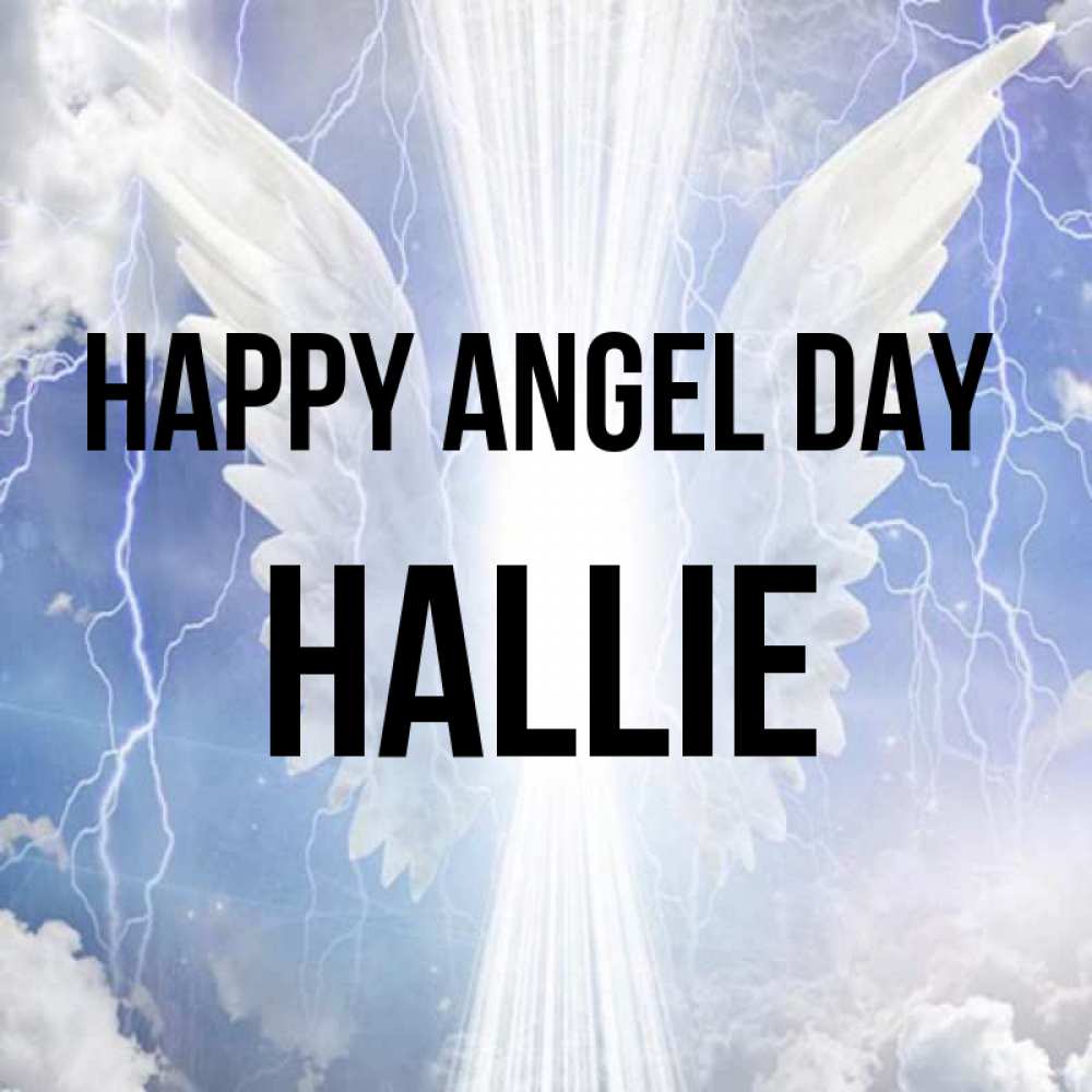 Greetings card с именем, Hallie happy angel day молнии на небе и свет Greetings with text for free download 